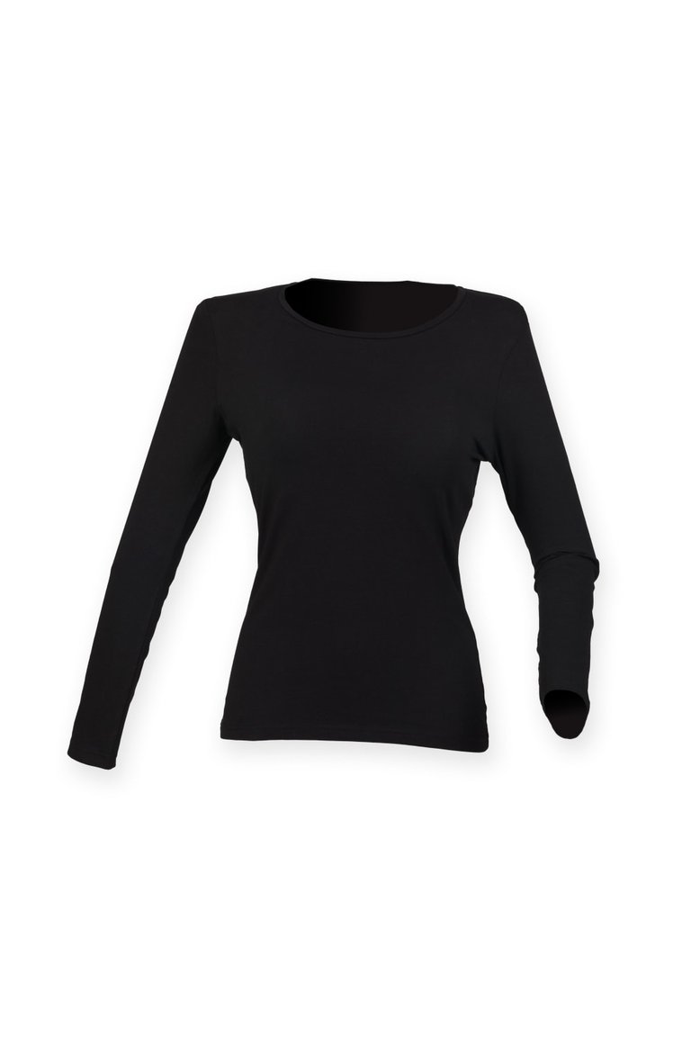 Skinni Fit Womens/Ladies Feel Good Stretch Long Sleeve T-Shirt (Black) - Black