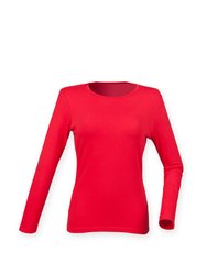 Skinni Fit Womens/Ladies Feel Good Stretch Long Sleeve T-Shirt (Bright Red) - Bright Red