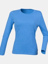 Skinni Fit Womens/Ladies Feel Good Stretch Long Sleeve T-Shirt (Heather Blue) - Heather Blue