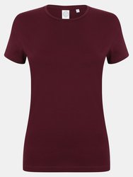 Skinni Fit Womens/Ladies Feel Good Stretch Short Sleeve T-Shirt (Burgundy) - Burgundy