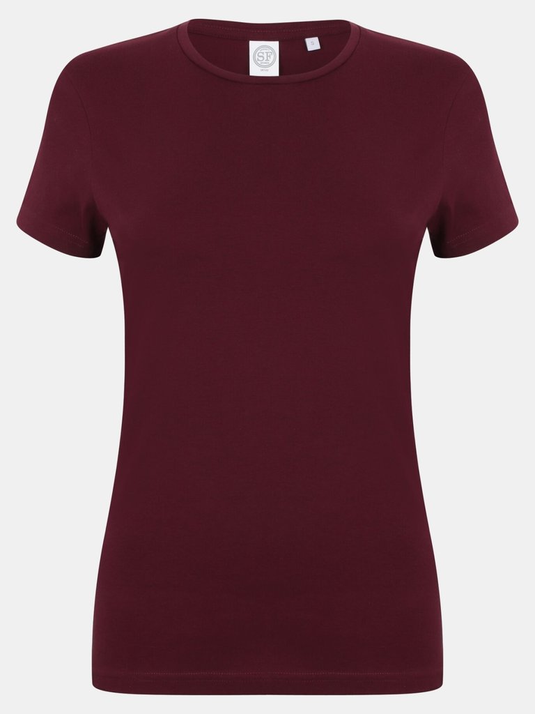 Skinni Fit Womens/Ladies Feel Good Stretch Short Sleeve T-Shirt (Burgundy) - Burgundy