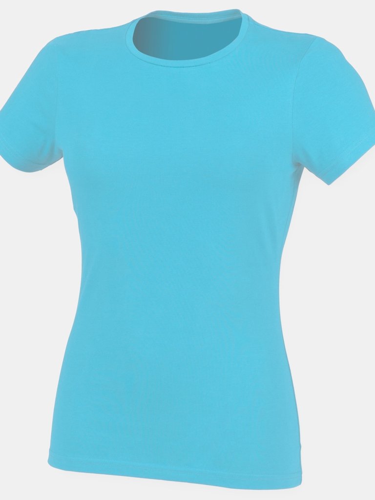 Skinni Fit Womens/Ladies Feel Good Stretch Short Sleeve T-Shirt (Surf Blue)