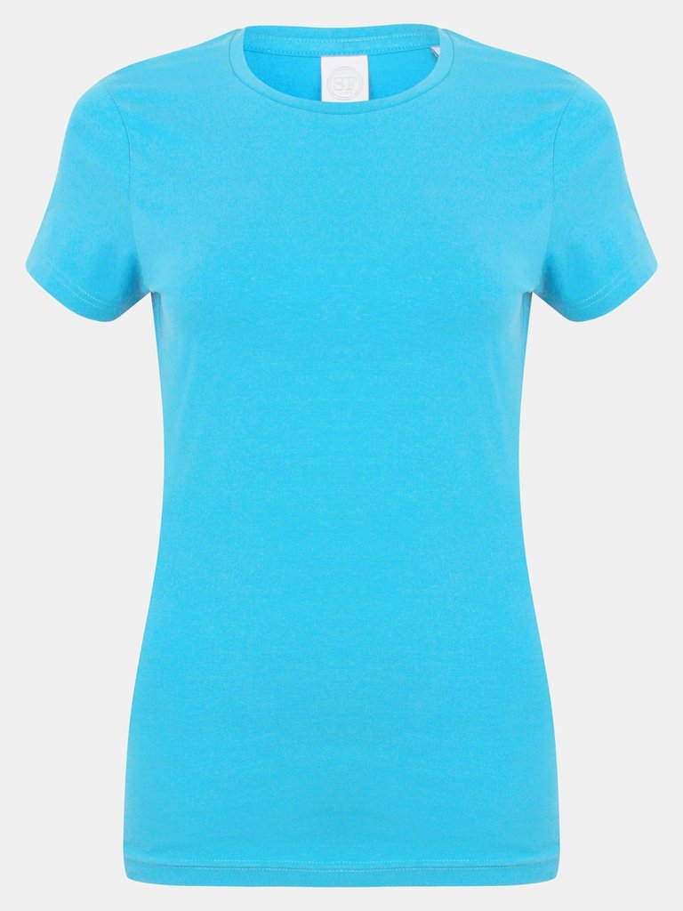 Skinni Fit Womens/Ladies Feel Good Stretch Short Sleeve T-Shirt (Surf Blue) - Surf Blue