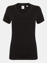Skinni Fit Womens/Ladies Feel Good Stretch V-Neck Short Sleeve T-Shirt (Black) - Black