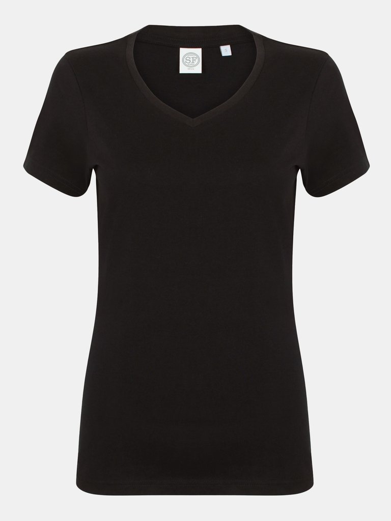 Skinni Fit Womens/Ladies Feel Good Stretch V-Neck Short Sleeve T-Shirt (Black) - Black
