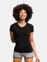 Skinni Fit Womens/Ladies Feel Good Stretch V-Neck Short Sleeve T-Shirt (Black)