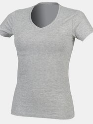 Skinni Fit Womens/Ladies Feel Good Stretch V-Neck Short Sleeve T-Shirt (Heather Grey)