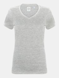 Skinni Fit Womens/Ladies Feel Good Stretch V-Neck Short Sleeve T-Shirt (Heather Grey) - Heather Grey