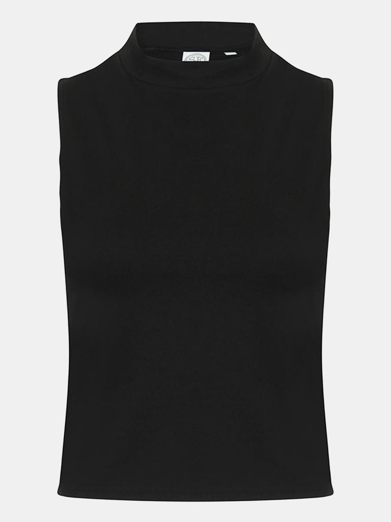 Skinni Fit Womens/Ladies High Neck Crop Vest Top (Black) - Black