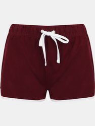 Skinni Fit Womens/Ladies Retro Shorts (Burgundy/White) - Burgundy/White