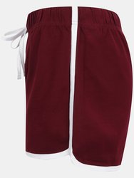 Skinni Fit Womens/Ladies Retro Shorts (Burgundy/White)