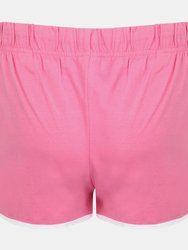 Skinni Fit Womens/Ladies Retro Training/Fitness Sports Shorts (Bright Pink/ White)