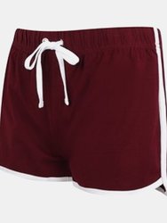 Skinni Fit Womens/Ladies Retro Training/Fitness Sports Shorts (Burgundy/ White)