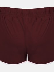 Skinni Fit Womens/Ladies Retro Training/Fitness Sports Shorts (Burgundy/ White)