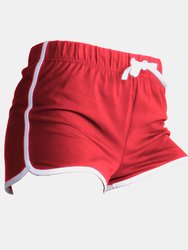 Skinni Fit Womens/Ladies Retro Training/Fitness Sports Shorts (Red/ White)