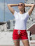 Skinni Fit Womens/Ladies Retro Training/Fitness Sports Shorts (Red/ White)