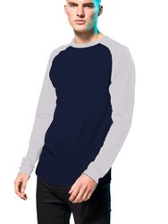 Skinnifit Mens Raglan Long Sleeve Baseball T-Shirt (Oxford Navy / Heather Grey)