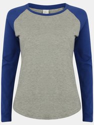 Skinnifit Womens/Ladies Long Sleeve Baseball T-Shirt (Heather Gray / Royal) - Heather Gray / Royal