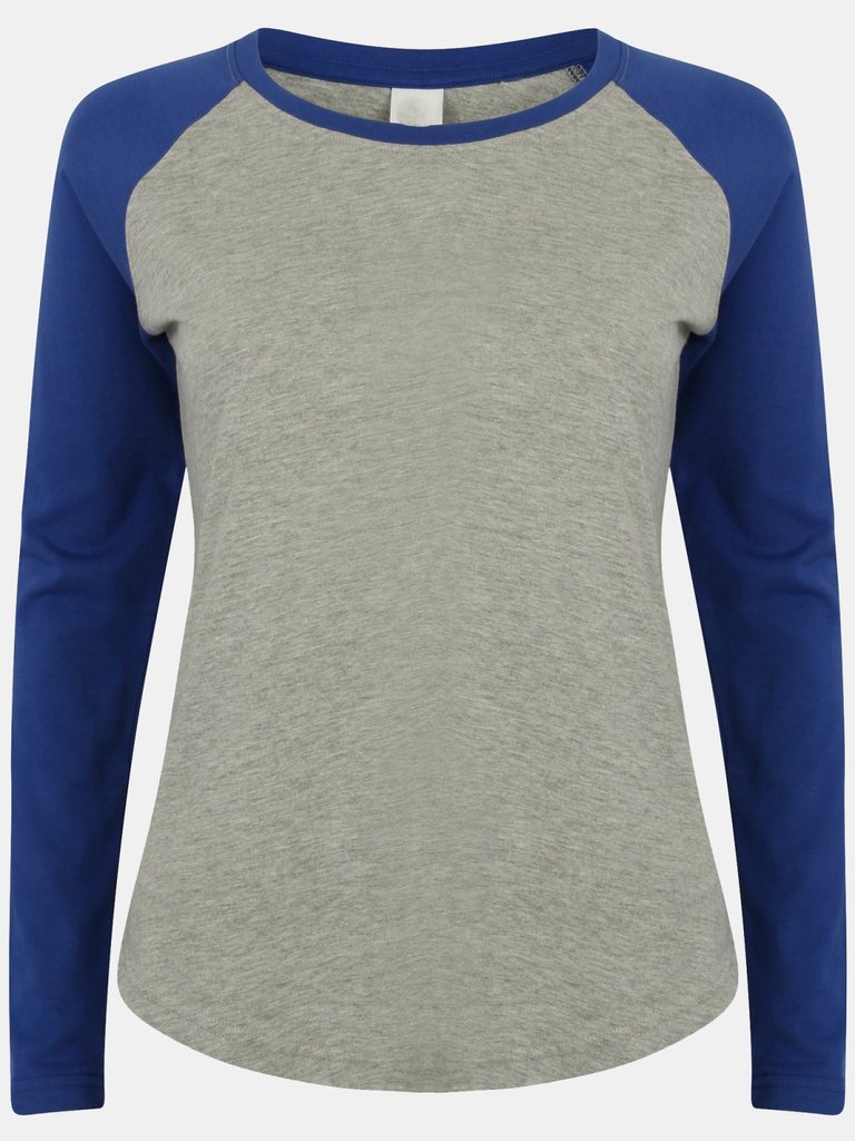 Skinnifit Womens/Ladies Long Sleeve Baseball T-Shirt (Heather Gray / Royal) - Heather Gray / Royal