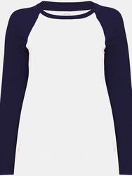 Skinnifit Womens/Ladies Long Sleeve Baseball T-Shirt (White / Oxford Navy) - White / Oxford Navy