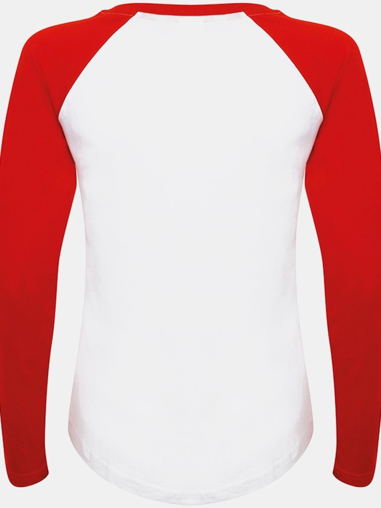 Skinnifit Womens/Ladies Long Sleeve Baseball T-Shirt (White/Red)