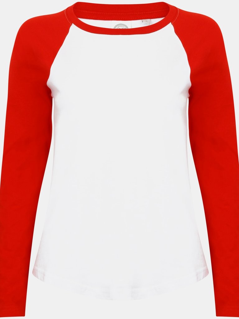 Skinnifit Womens/Ladies Long Sleeve Baseball T-Shirt (White/Red) - White/Red