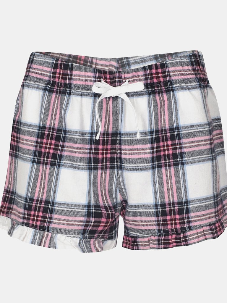 Skinnifit Womens/Ladies Tartan Shorts (White/Pink Check) - White/Pink Check