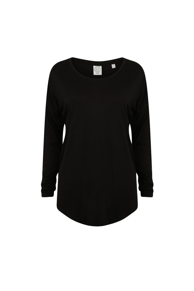 Womens/Ladies Long Sleeve Slounge Top - Black