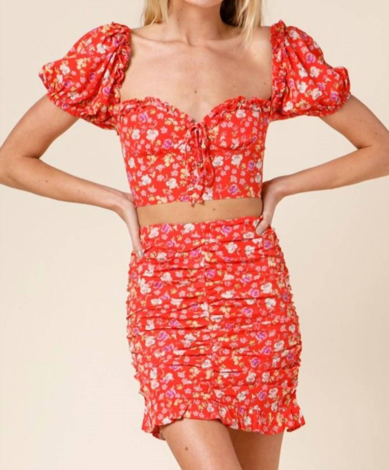 Fiery Red Floral Crop Top In Red Floral - Red Floral