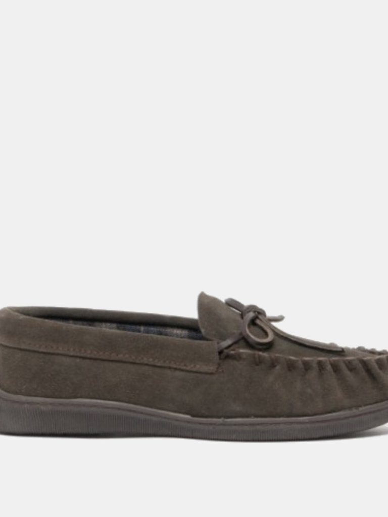  Mens Adie Real Suede Moccasin Slippers - Brown