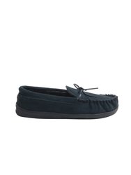 Mens Adie Real Suede Moccasin Slippers - Navy Blue 