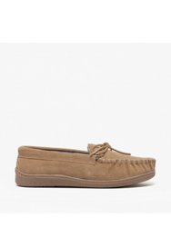 Mens Adie Real Suede Moccasin Slippers - Sand