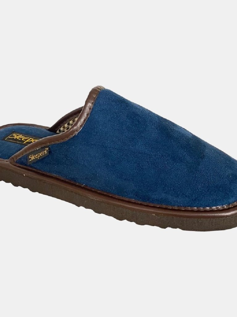 Mens Mule Imitation Suede Slippers - Navy - Navy