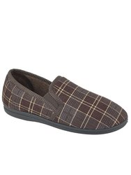 Sleepers Mens Dale Checked Slippers  - Brown
