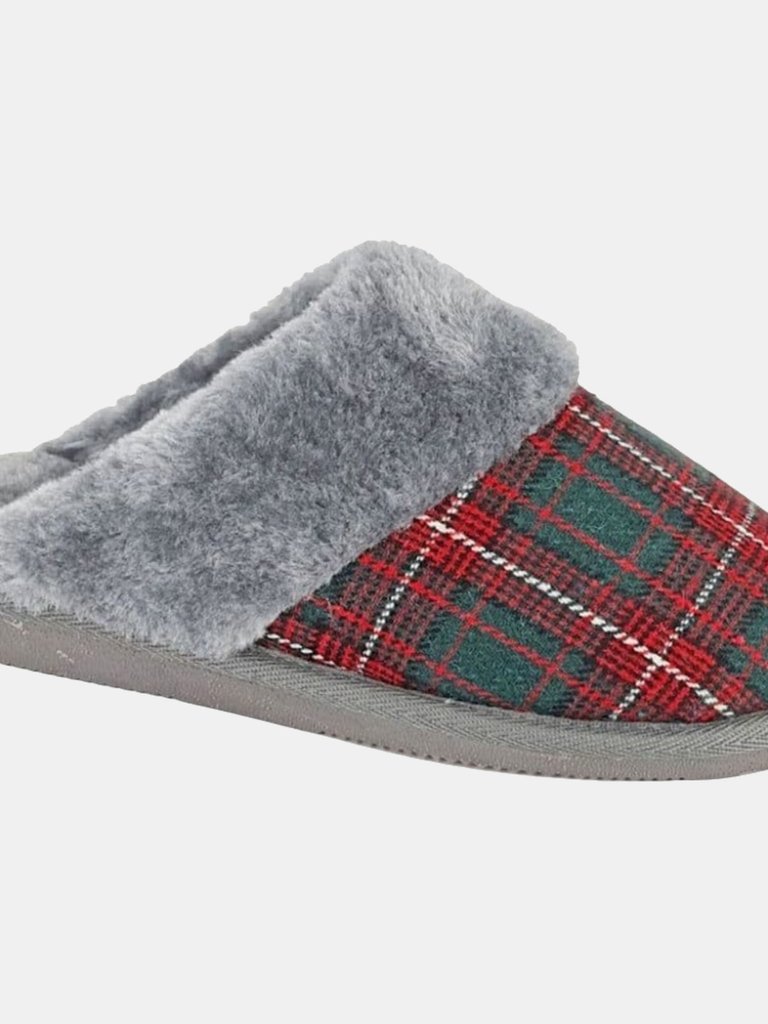 Sleepers Womens/Ladies Leyla Checked Slippers - Red