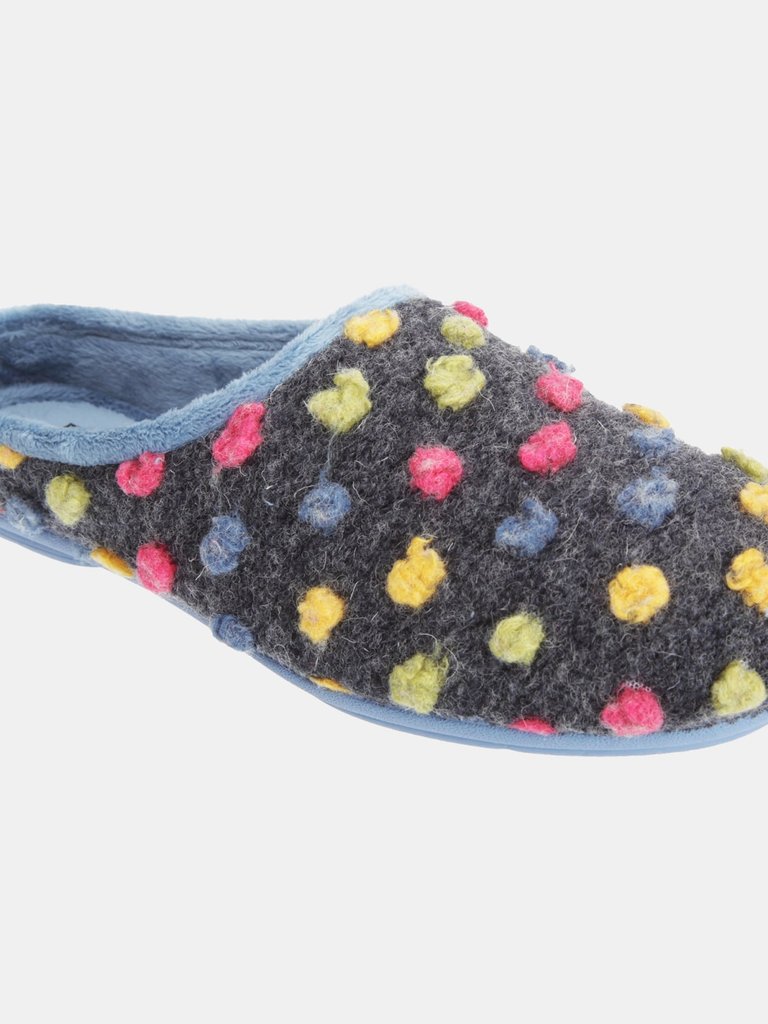 Womens/Ladies Amy Spotted Knit Mule Slippers - Blue/Multi - Blue/Multi