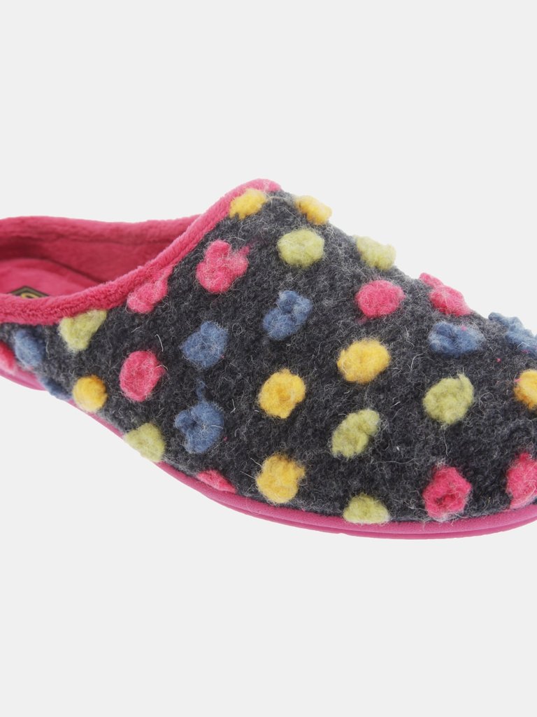 Womens/Ladies Amy Spotted Knit Mule Slippers (Fuchsia/Multi) - Fuchsia/Multi
