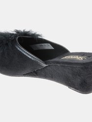 Womens/Ladies Anne Jewelled Rosette Boa Mule Slippers (Black)