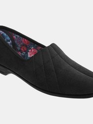 Womens/Ladies Audrey III Roll Top Velour Slippers - Black - Black