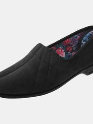 Womens/Ladies Audrey III Roll Top Velour Slippers - Black