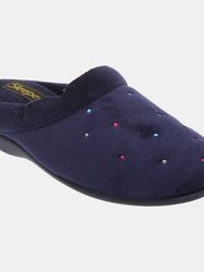 Womens/Ladies Charley Extra Comfort Memory Foam Velour Mule Slippers (Navy) - Navy