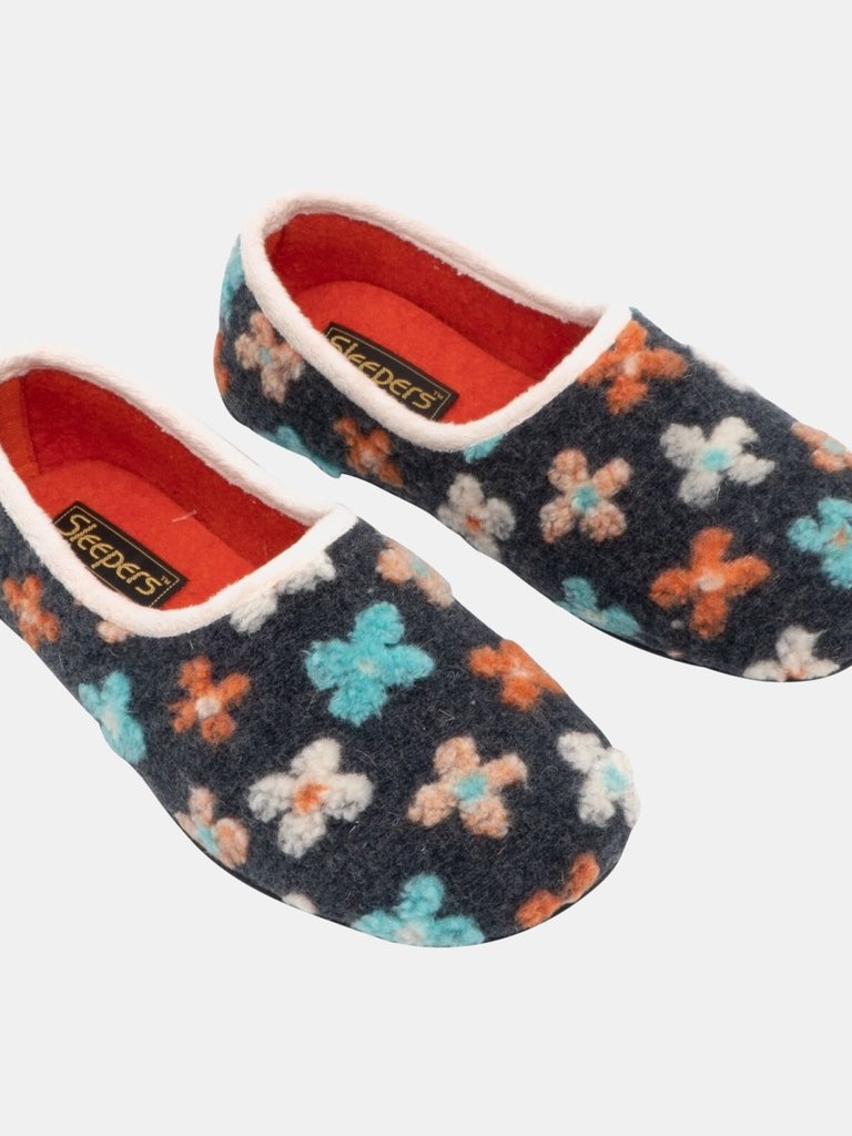 Womens/Ladies Gracie Floral Knitted Slipper - Gray