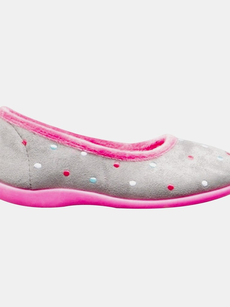 Womens/Ladies Isla Dotted Ballerina Memory Foam Slippers (Grey/Fuchsia) - Grey/Fuchsia