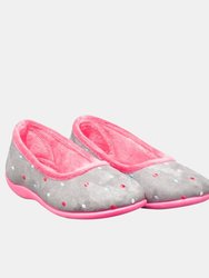 Womens/Ladies Isla Dotted Ballerina Memory Foam Slippers (Grey/Fuchsia)