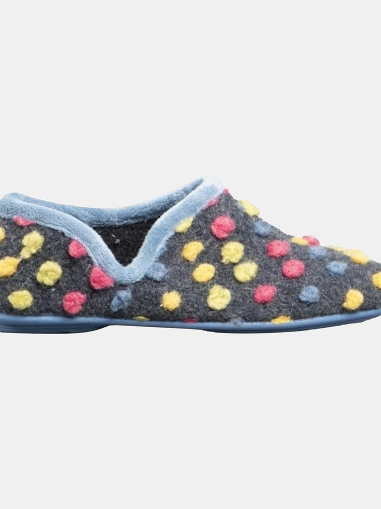 Womens/Ladies Jade Dotted Full Slippers - Light Blue/Multi