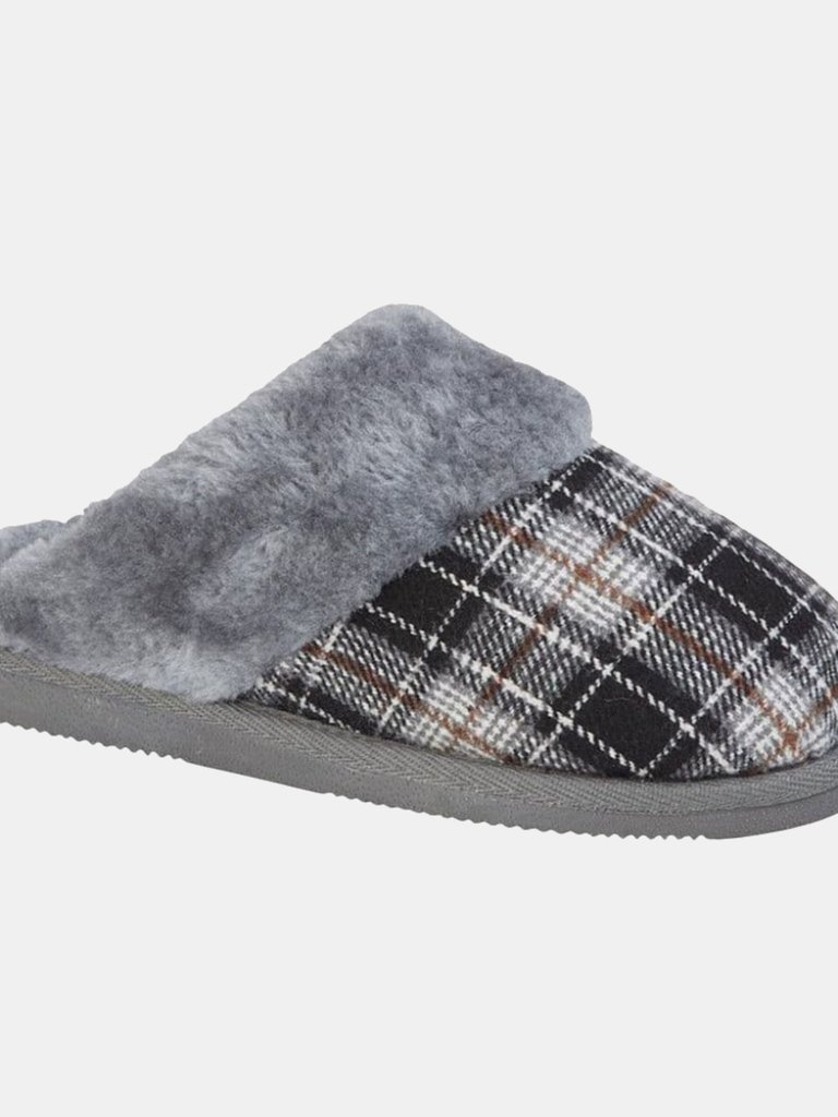 Womens/Ladies Leyla Checked Slippers - Black/Gray - Black/Gray