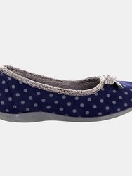 Womens/Ladies Louise Polka Dot Bow Slippers - Navy