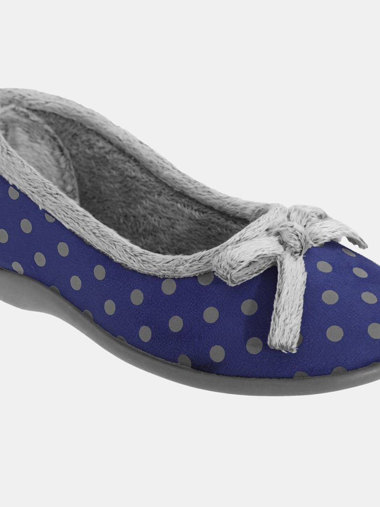 Womens/Ladies Louise Polka Dot Bow Slippers - Navy - Navy