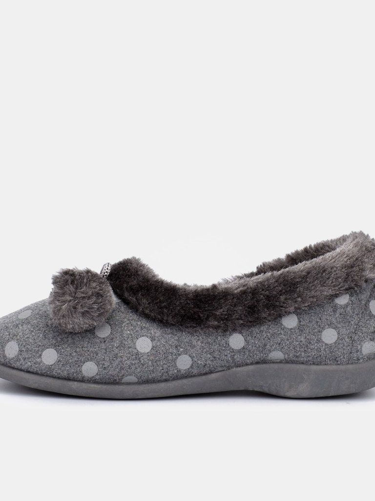 Womens Marge Extra Comfort Memory Foam Pom-Pom Polka Dot Cuff Slippers - Gray