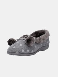 Womens Marge Extra Comfort Memory Foam Pom-Pom Polka Dot Cuff Slippers - Gray - Gray